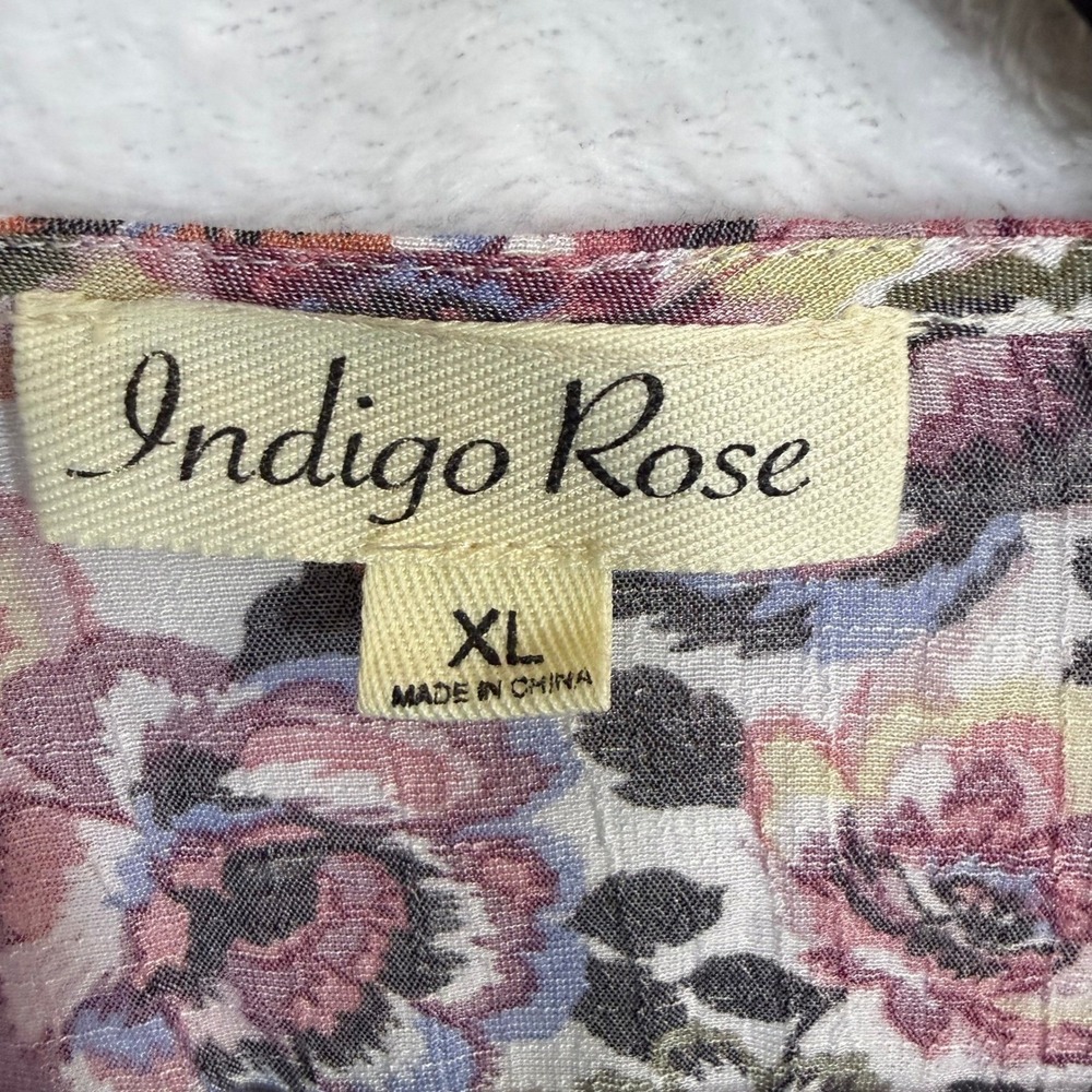 Indigo Rose XL Floral Kimono Cardigan Lace Trim Boho Fest Hippie Cottage Spring - Picture 5 of 7
